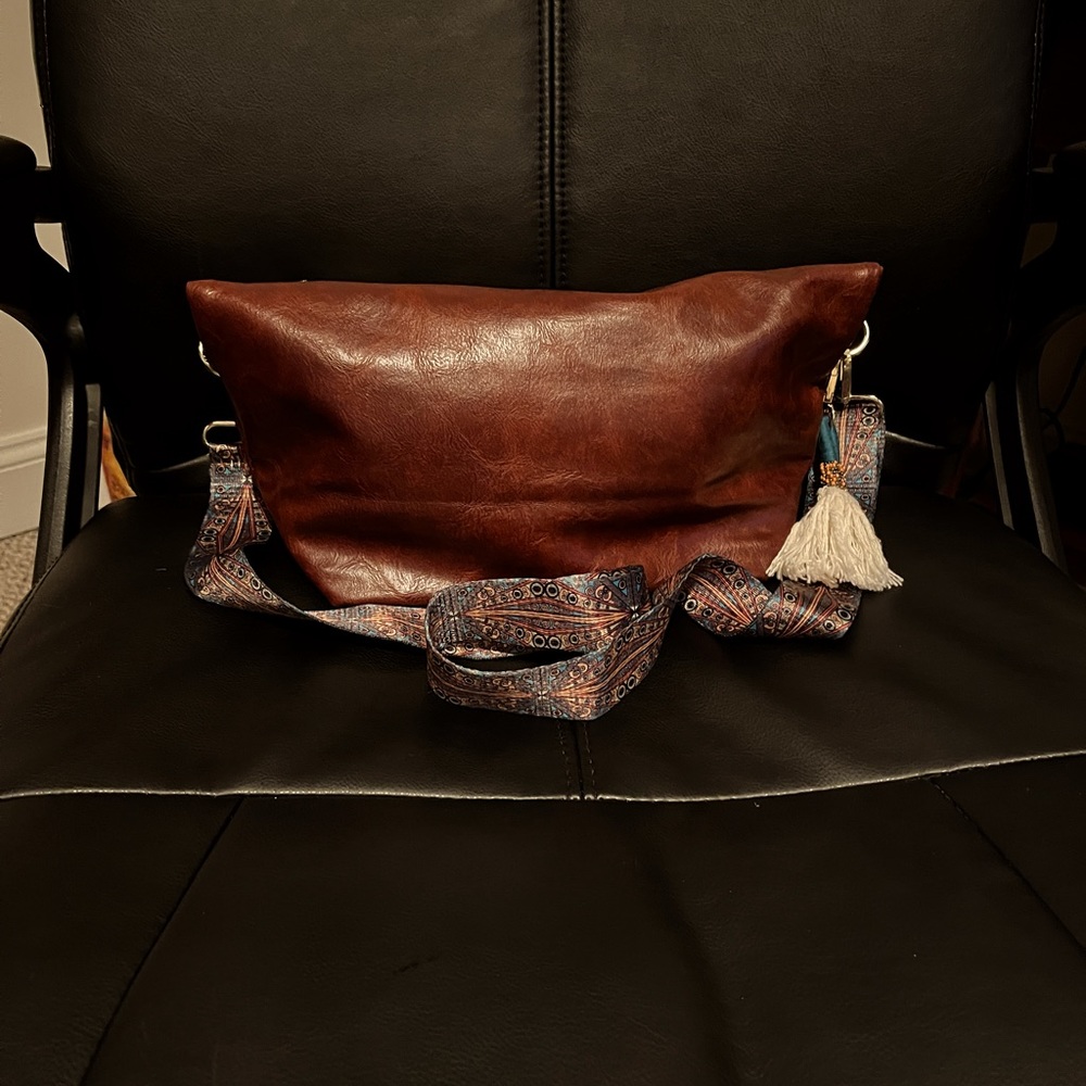 Brown Faux Leather Bucket Bag